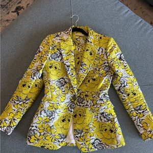 Alice + Olivia Yellow and Black Floral Blazer and Shorts Set